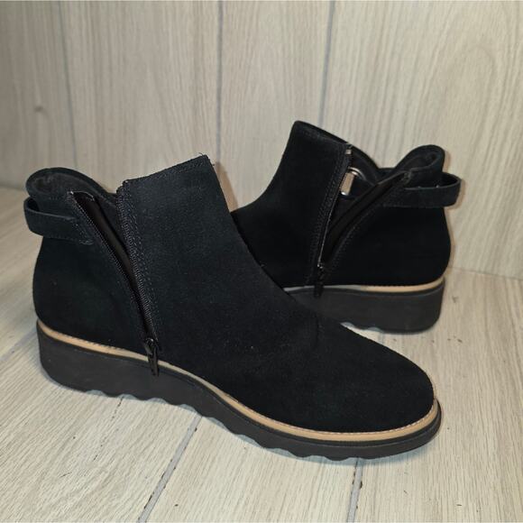Clarks Collection Womens Sharon Ease Black Suede Booties Size 8 Boho Fall Winter - Picture 1 of 8